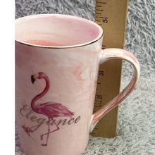 Load image into Gallery viewer, Pink Flamingo Mug Elegance Gold Trim Coffee Tea Cup Swirl Marble NIB

