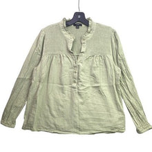 Load image into Gallery viewer, J.Crew Blouse Womens Medium Sage Green Fairycore Gauze Smocked Ruffle
