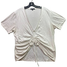 Load image into Gallery viewer, LAMARQUE Shirt Womens Large Ivory Pima Cotton Plunge Neck Cinched Bow Festival
