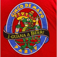 Load image into Gallery viewer, Cinco De Mayo Shirt Mens Medium Red Iguana Beer Party Spell Out Advertising
