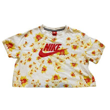 Load image into Gallery viewer, Nike Shirt Womens Large Crop Top Floral Spell Out Center Swoosh AOP Bloomcore
