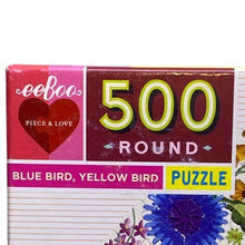 Load image into Gallery viewer, Eeboo Blue Bird Yellow Bird 500 Piece Round Jigsaw Puzzle Women Owned
