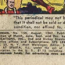 Load image into Gallery viewer, 1962 Superman DC Comic Book #155 12 cent Advertising
