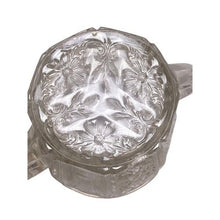 Load image into Gallery viewer, Vintage Clear Glass Sugar Bowl Embossed Floral Double Handle 4" Tall
