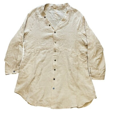 Gauzy Shirt Womens Small Beige Button Down Costal Beachy Swimsuit Cover-up NWT