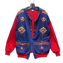 Load image into Gallery viewer, Vintage Sweatshirt Mens Extra Large Aztec Embroidered Converted to Cardigan
