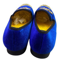 Load image into Gallery viewer, XQWFH Loafers Mens 9 Blue Velvet Gold Studded Dress Shoes Slip On
