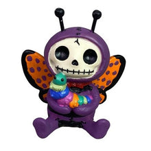 Load image into Gallery viewer, Furrybones Skeleton Butterfly Purple Holding Caterpillar Figurine
