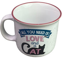 Load image into Gallery viewer, Cat Mug Enameled Love Camping Coffee Cup NIB
