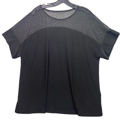 Anne Klein Blouse Womens 1XL Black Polka Dot Sheer Yoke Mature Old Money