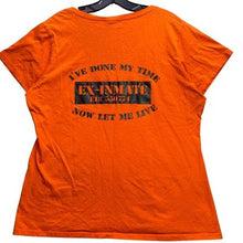 Load image into Gallery viewer, Ex-Inmate Shirt Womens Extra Large Graphic Spell Out AOP Grunge Corpcore
