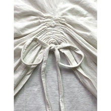 Load image into Gallery viewer, LAMARQUE Shirt Womens Large Ivory Pima Cotton Plunge Neck Cinched Bow Festival

