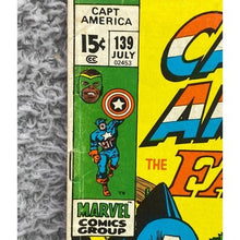 Load image into Gallery viewer, 1971 Captain America Comic Book #139 15 Cent Cover Advertising
