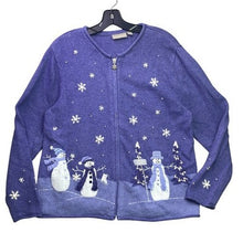 Load image into Gallery viewer, Croft &amp; Barrow Sweater Womens Large Wool Angora Grandmacore Full Zip Snowmen
