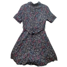 Load image into Gallery viewer, Black Cat Print Dress Womens Small Short Sleeve Collared Party Casual
