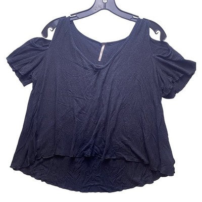 Free People Shirt Womens Small Cold Shoulder V-Neck Flowy Black Oversized