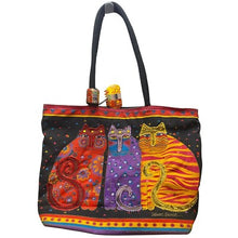 Load image into Gallery viewer, Laurel Burch Tote Bag Feline Fantasy Rainbow Cats Whimsical Art Boho Festival
