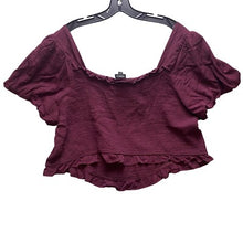 Load image into Gallery viewer, Torrid Crop Top Womens 4 Ruffle Smocked Square Neck Puff Sleeve Maroon Fairycore
