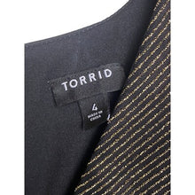 Load image into Gallery viewer, Torrid Jumpsuit Womens 4 (4X) Black Gold Metallic Plunge Neck Stretch Festival
