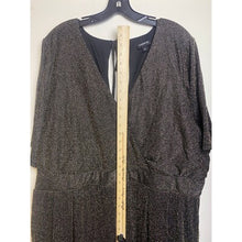 Load image into Gallery viewer, Torrid Jumpsuit Womens 4 (4X) Black Gold Metallic Plunge Neck Stretch Festival
