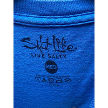 Load image into Gallery viewer, Salt Life Shirt Mens Medium Fishing Long Sleeve Hit Skull Graphic Pocket Blue
