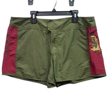 Load image into Gallery viewer, SQZ Shorts Womens 13/14 Olive Green Red Nylon Embroidered Dragon Athleisure
