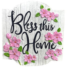 Load image into Gallery viewer, Bless This Home Garden Yard Stake Sign Pink Flowers 3D Wall Art Decor
