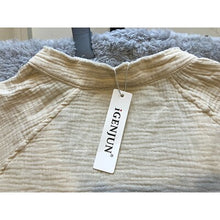 Load image into Gallery viewer, Gauzy Shirt Womens Small Beige Button Down Costal Beachy Swimsuit Cover-up NWT
