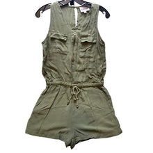 Load image into Gallery viewer, Olive &amp; Oak Romper Womens Small Army Green Utility Drawstring Sleeveless Rayon
