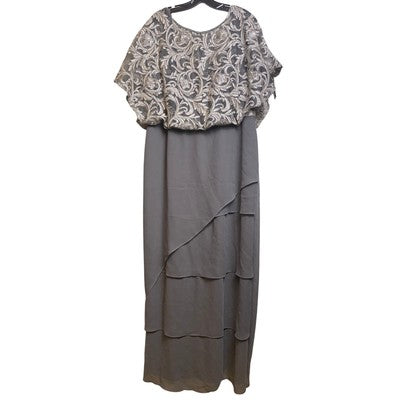 Maya Brooke Dress Womens 14W Maxi Formal Tiered Sequined Old Money 48