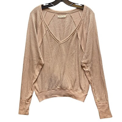 Free People Shirt Womens Extra Small Neutral Waffle Knit Oversized Baggy