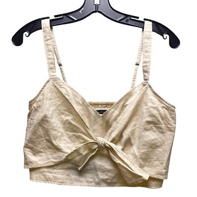 Abercrombie & Fitch Crop Top Womens Large Smocked Back Adjustable Straps Linen