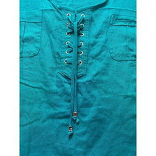 Load image into Gallery viewer, Jaclyn Smith Blouse Womens 2XL Teal Green Linen Rayon Costal Mature Lace Up
