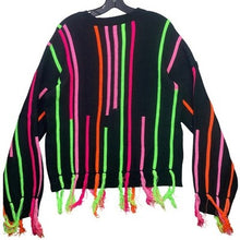 Load image into Gallery viewer, Runway 7 Sweater Womens 2XL Black Neon Stripe Fringe Tassel Festival Streetwear

