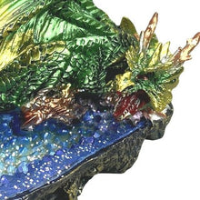 Load image into Gallery viewer, Dragon Incense Burner Holder Fantasy Green Metallic Blue Crystal Resin
