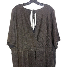 Load image into Gallery viewer, Torrid Jumpsuit Womens 4 (4X) Black Gold Metallic Plunge Neck Stretch Festival
