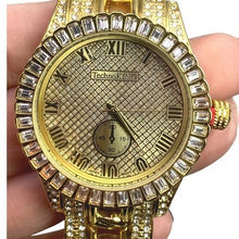 Load image into Gallery viewer, Techno King Mens Watch Gold Tone Iced Out Bling Roman Numeral Chronograph
