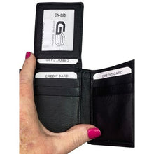 Load image into Gallery viewer, Mens Black Leather Trifold Wallet CN 868 NIB
