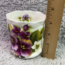 Load image into Gallery viewer, Fine Bone China Mug Floral Pansy Purple Allyn Nelson Collection England
