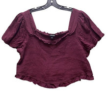 Load image into Gallery viewer, Torrid Crop Top Womens 4 Ruffle Smocked Square Neck Puff Sleeve Maroon Fairycore

