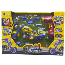 Load image into Gallery viewer, Take Apart Motorcycle Toy Drill 2 in 1 Model Change Lights Sounds 20 Pieces
