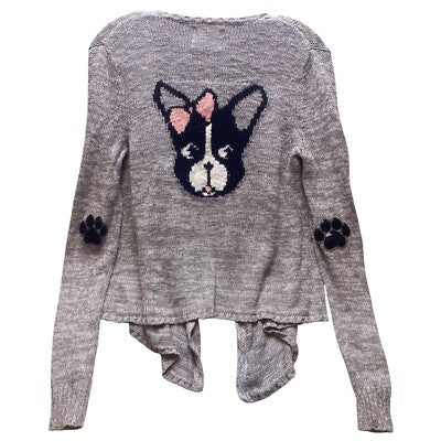 Justice Sweater Womens 16 Metallic Open Front Waterfall Cardigan Gray Frenchie