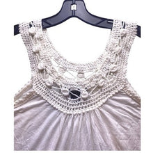 Load image into Gallery viewer, Kaktus Shirt Womens Large White Viscose Crochet Sleeveless Costal Beachy

