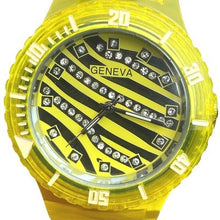 Load image into Gallery viewer, Geneva Watch Womens Jelly Band Bling Crystal Rhinestones Zebra Silicone NEW
