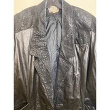 Load image into Gallery viewer, Vintage Paris Sport Club Trench Coat Womens Medium Black Leather Lined 90's 46"
