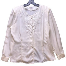 Load image into Gallery viewer, Vintage Worthington Blouse Womens 10 Ivory Embroidered Shoulder Pads Mature
