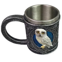 Load image into Gallery viewer, Owl Tankard Mug Fantasy Stainless Steel Nordic Tribal Filigree
