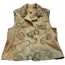 Load image into Gallery viewer, Hearts of Palm Vest Womens 18 Embroidered Sleeveless Snaps Boho Tan Stretchy

