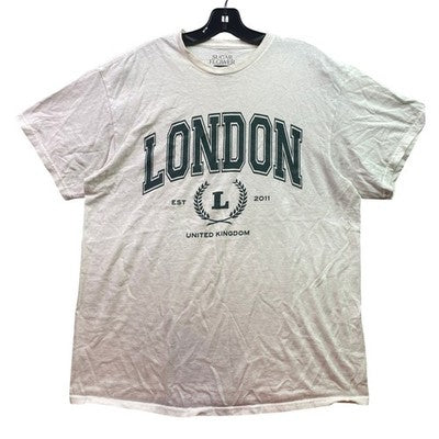 London Shirt Mens Large White Spell Out Preppy Academia Everyday Athleisure