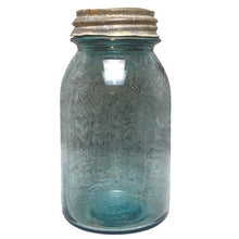 Load image into Gallery viewer, Antique Blue Glass Ball Mason Jar Zinc Lid Stamped 8 on Bottom

